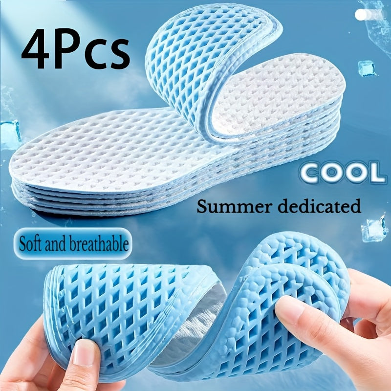 4pcs Cooling Insoles for Summer - Ice-Feeling, Breathable, Sweat-Absorbing, Shock-Absorbing Comfort for Sports & Casual Shoes, Men’s & Women’s Insoles, Sweatabsorbing Material TARHUS