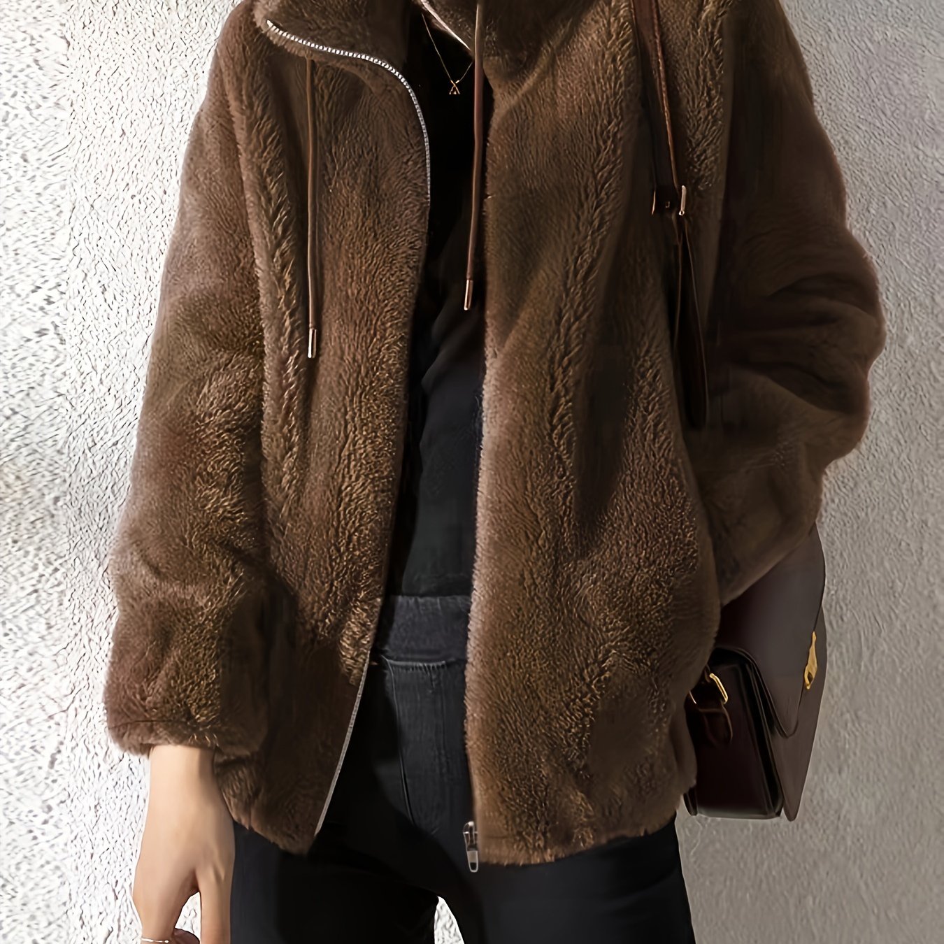 Faux Fur Zip-Up Jacket for Women – Soft Plush Casual Winter Coat - TARHUS