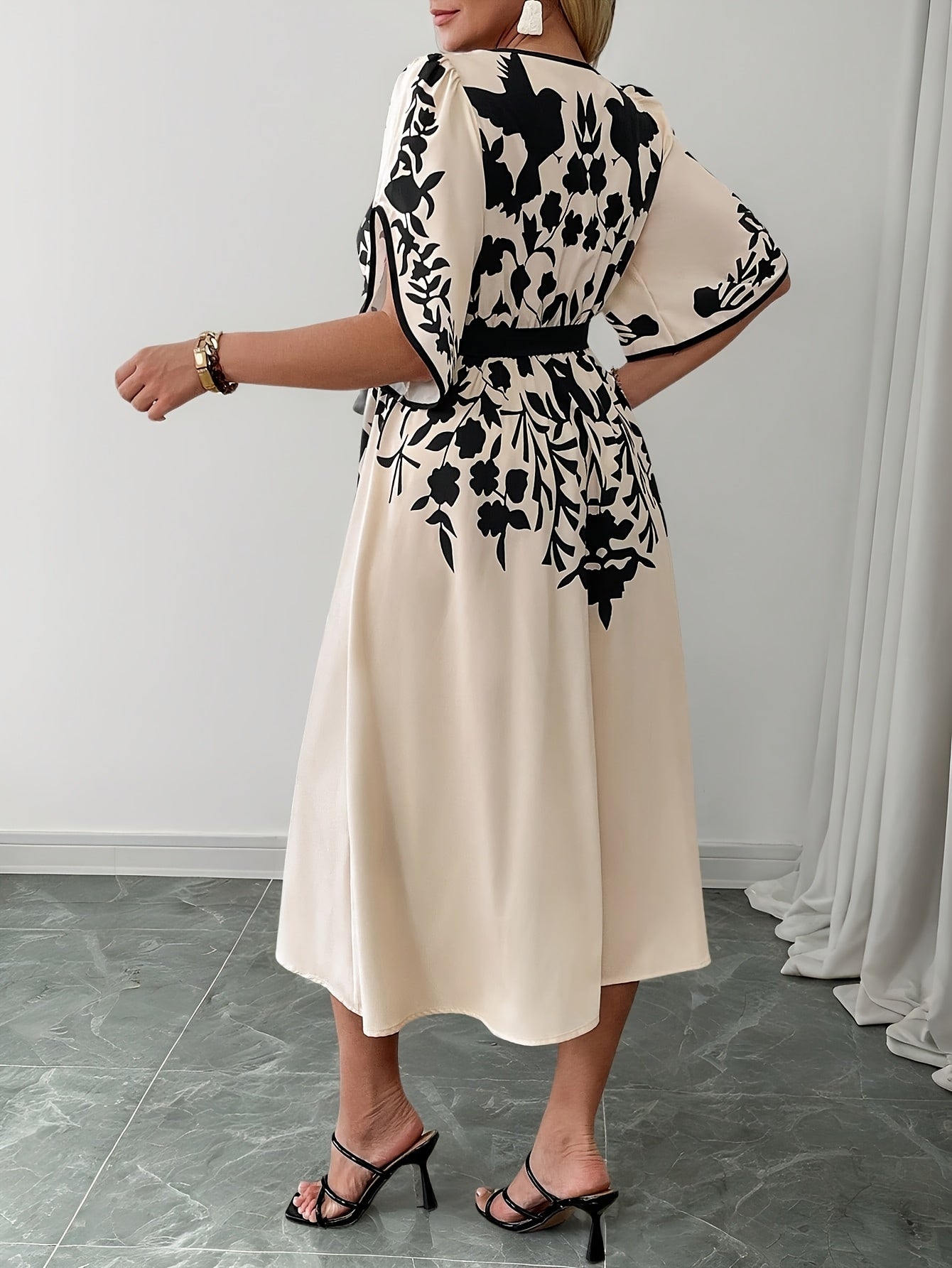 Floral Resort Dress for Women – Chic Summer Midi Dress with Tie-Belt Waist, Lightweight Vacation Outfit - TARHUS