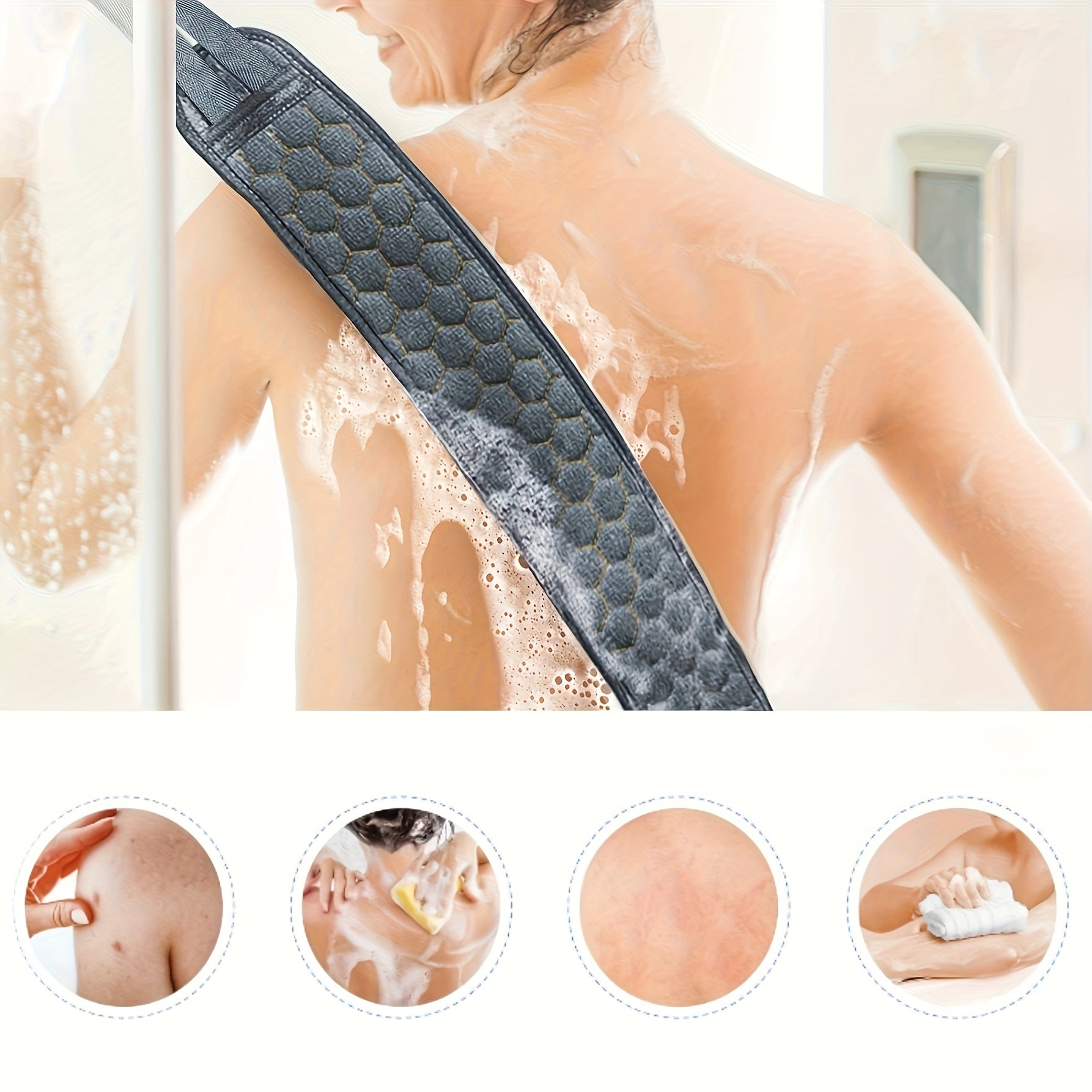 3-in-1 Exfoliating Shower Kit – Back Scrubber, Body Glove & Shower Pouf