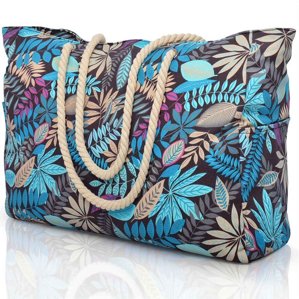 Large Canvas Beach Bag for Women – Striped Travel Tote with Zipper, Lightweight Gym & Pool Bag - TARHUS