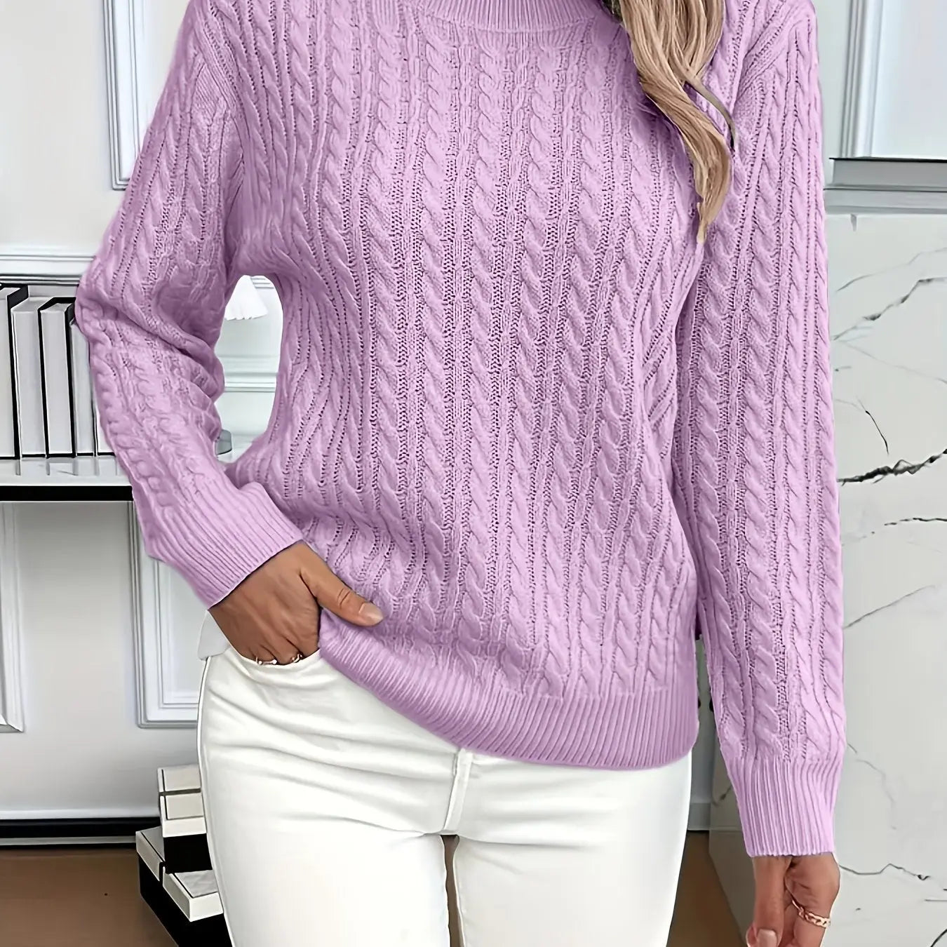 Women’s Loose Fit Pullover Sweater – Soft Ribbed Knit Round Neck Long Sleeve Top - TARHUS