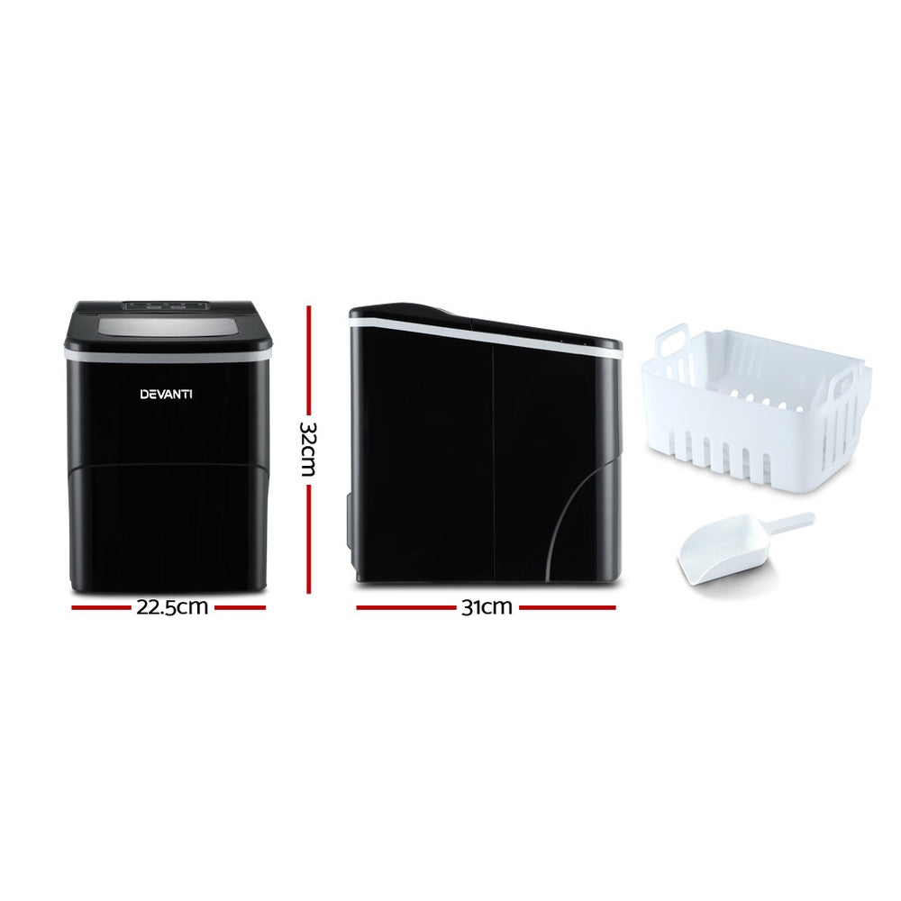 Devanti 12kg Ice Maker Machine Portable Ice Cube Tray Bar Countertop 2L Black TARHUS