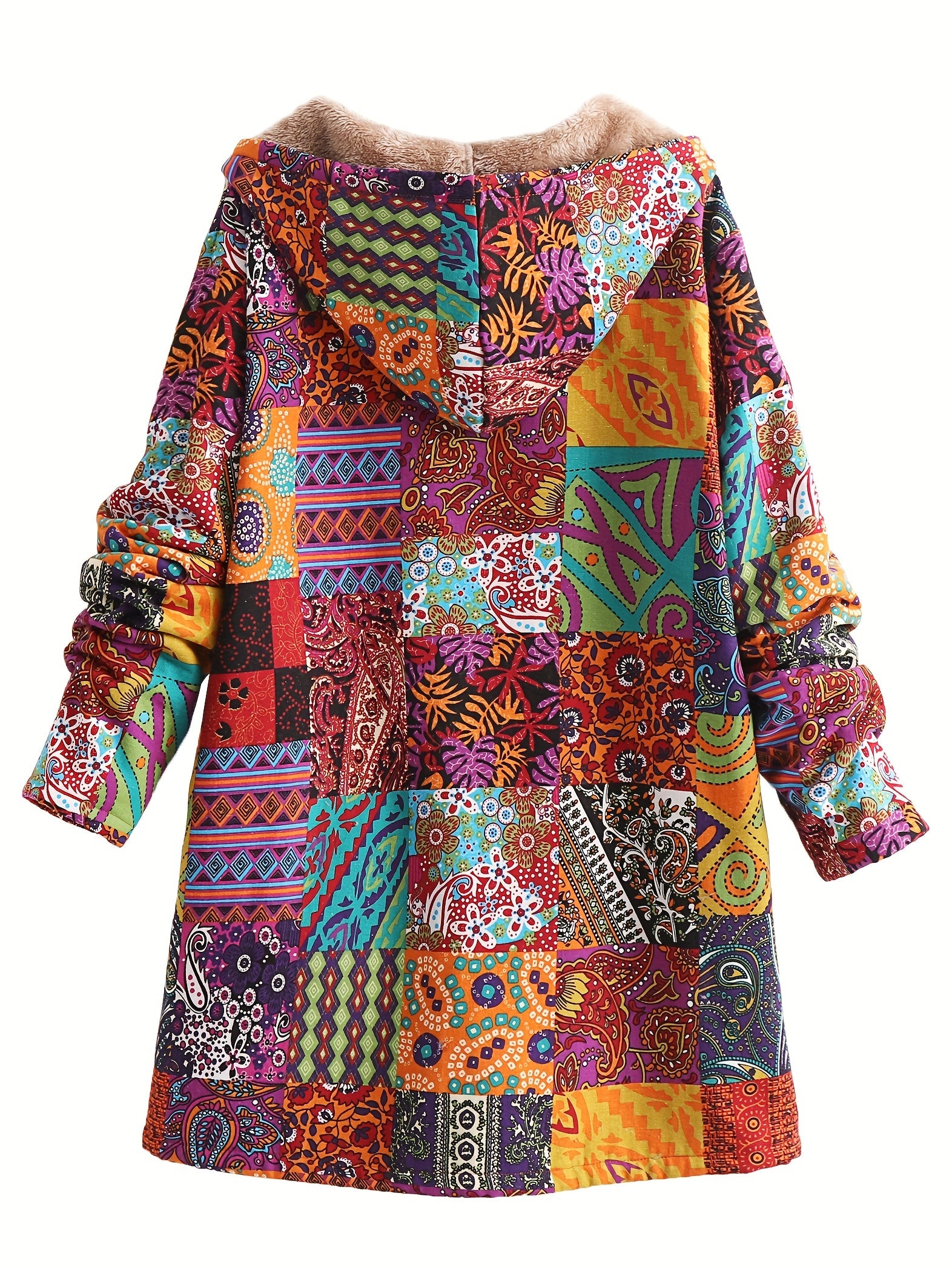 Colorful Paisley Floral Fleece-Lined Hooded Coat for Women | Cozy Boho Outerwear - TARHUS