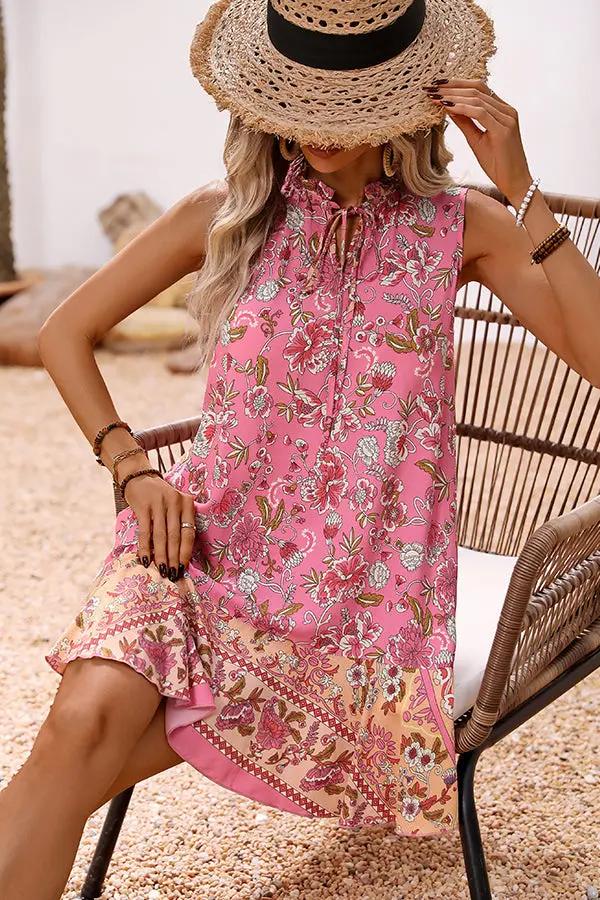 Bohemia Print Ruffle Hem Mini Dress - TARHUS