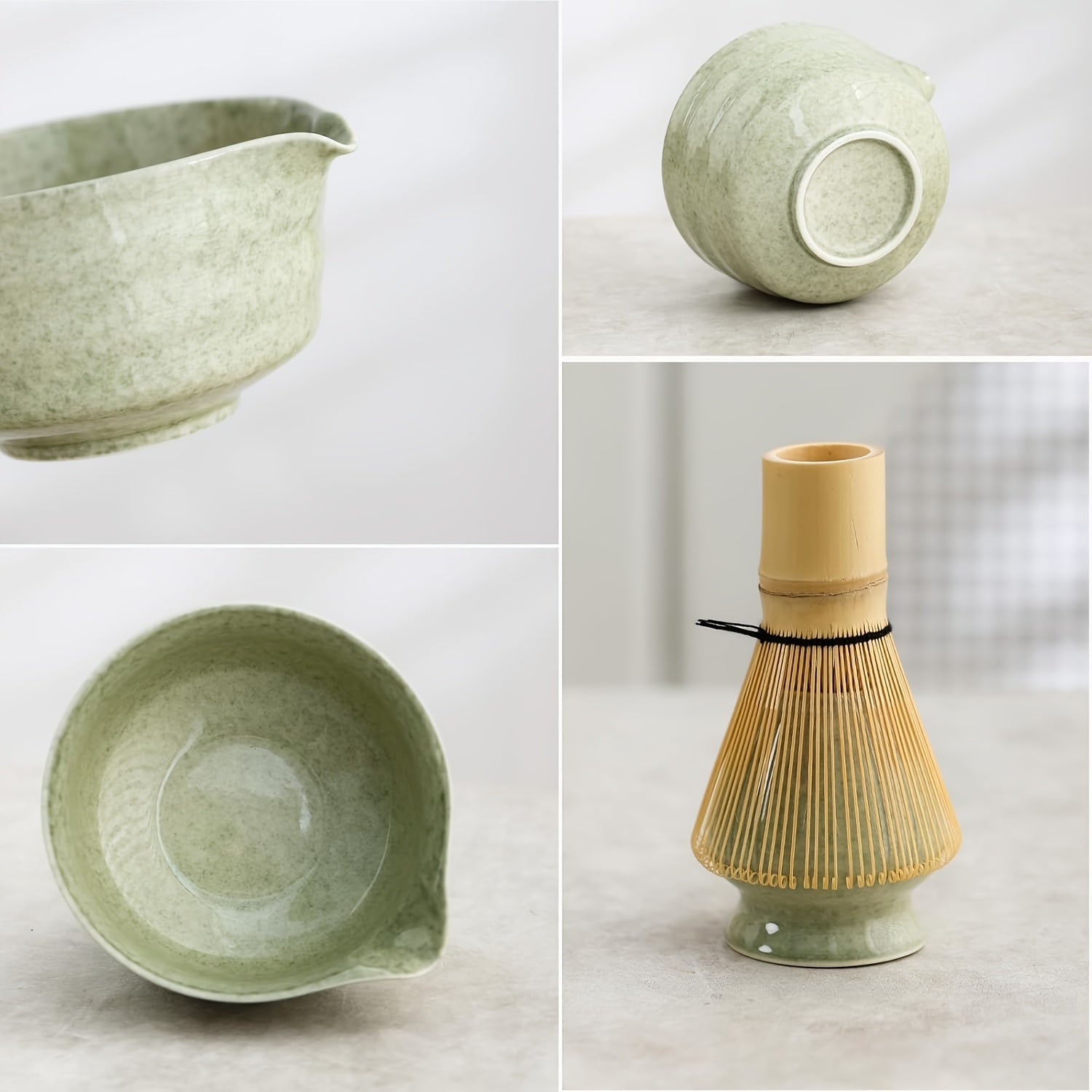 4pc Ceramic Matcha Set – Green Glaze Bowl, Whisk & Scoop