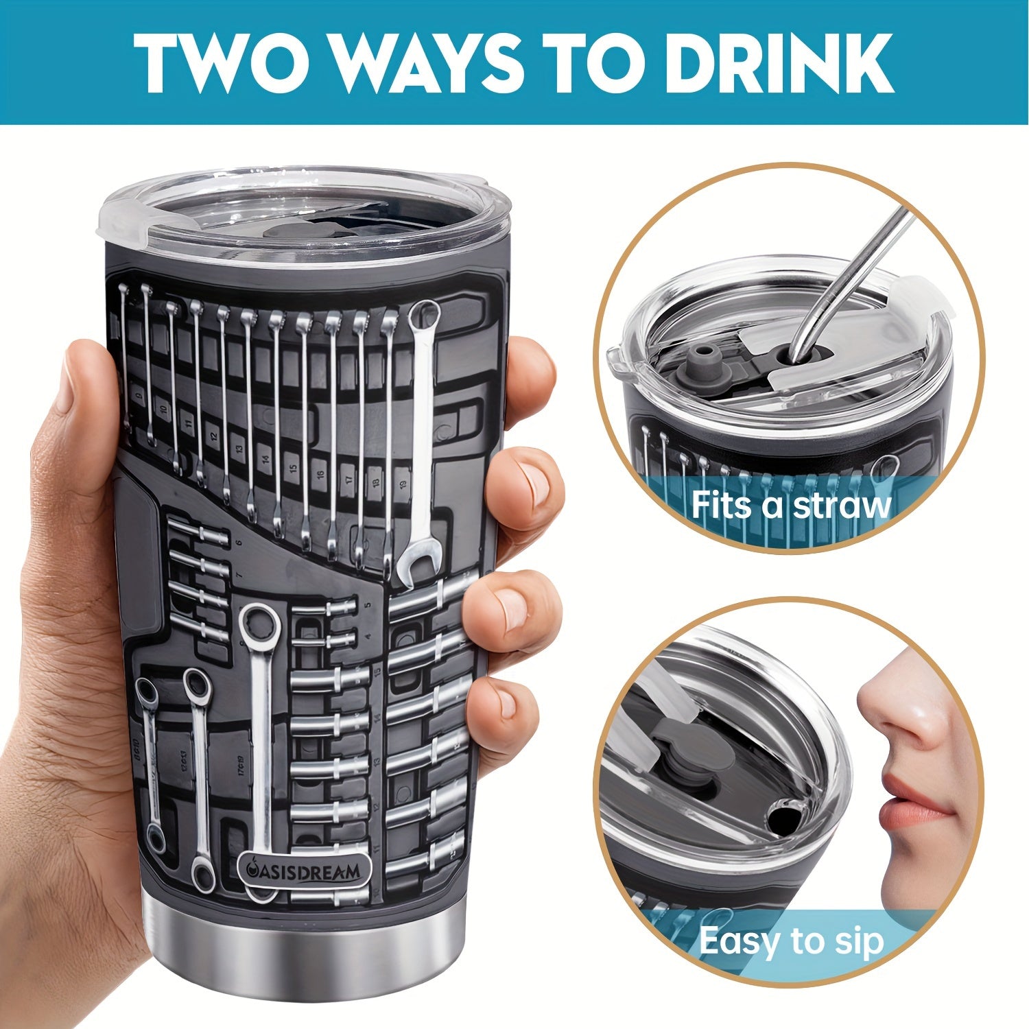 1pc 20oz Vacuum-insulated Coffee Mug, Mechanic Tool Graphic Printed Tumbler With Lid, Stainless Steel Travel Mugs With Lid, Double Wall Cups For Cold & Hot Drinks Christmas Gift TARHUS