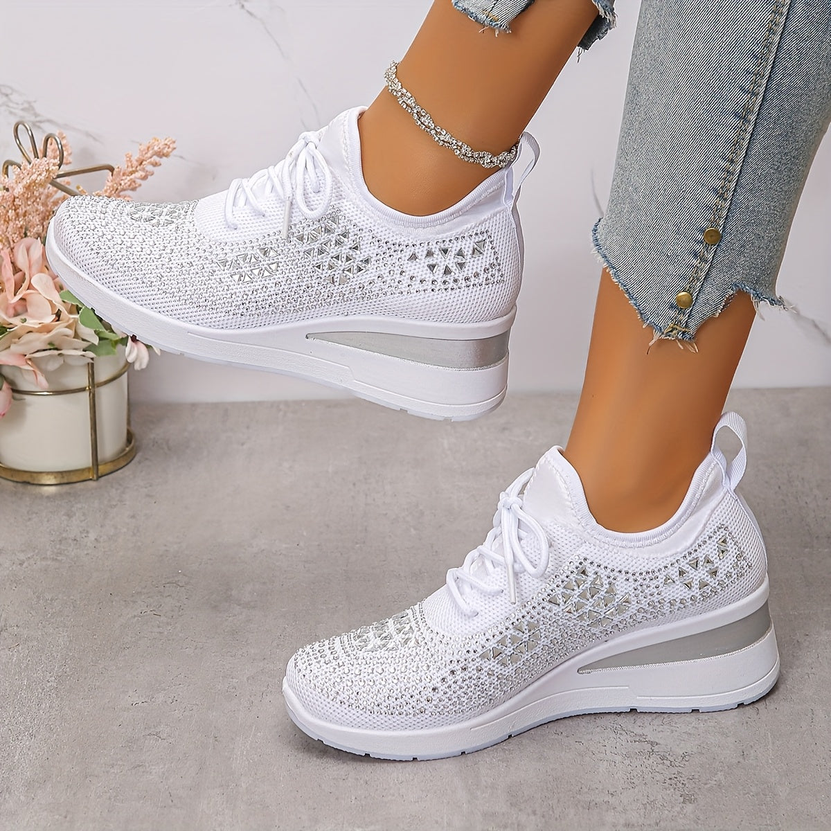 Women’s Orthopedic Fashion Sneakers – Breathable Walking Shoes with Rhinestone TARHUS