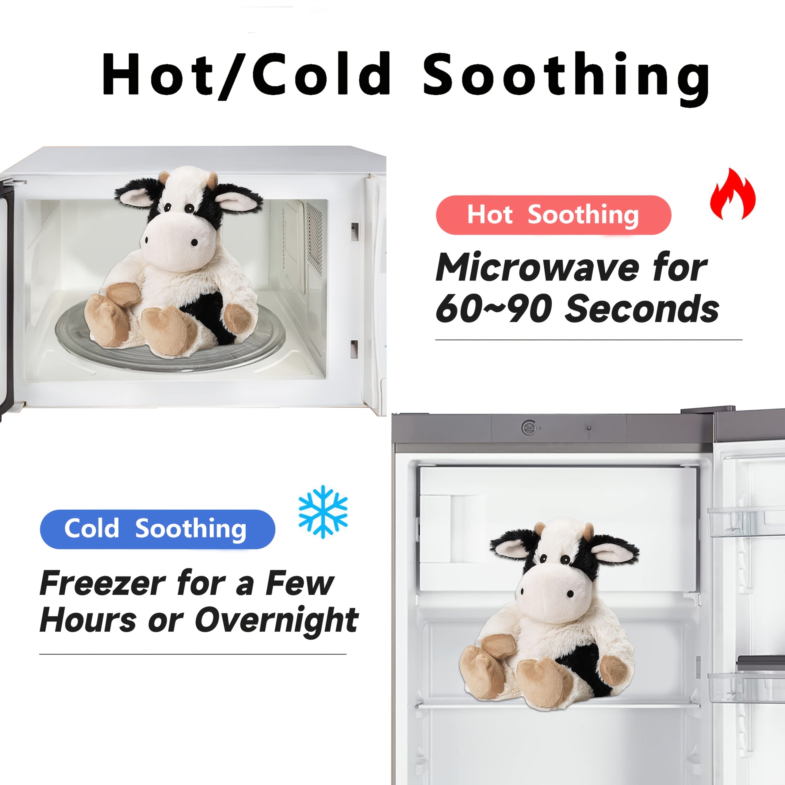 Heatable Cow Plush Toy - Microwaveable Stuffed Animal with Weighted Filling, Soft Polyester Fabric, Ideal for Relaxation and Comfort, Relaxation Toy|Playful Design|Soft Texture TARHUS