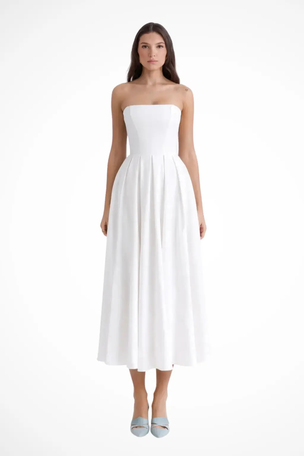 Everly | Women Strapless Corset Midi Dress with Flared Skirt TARHUS