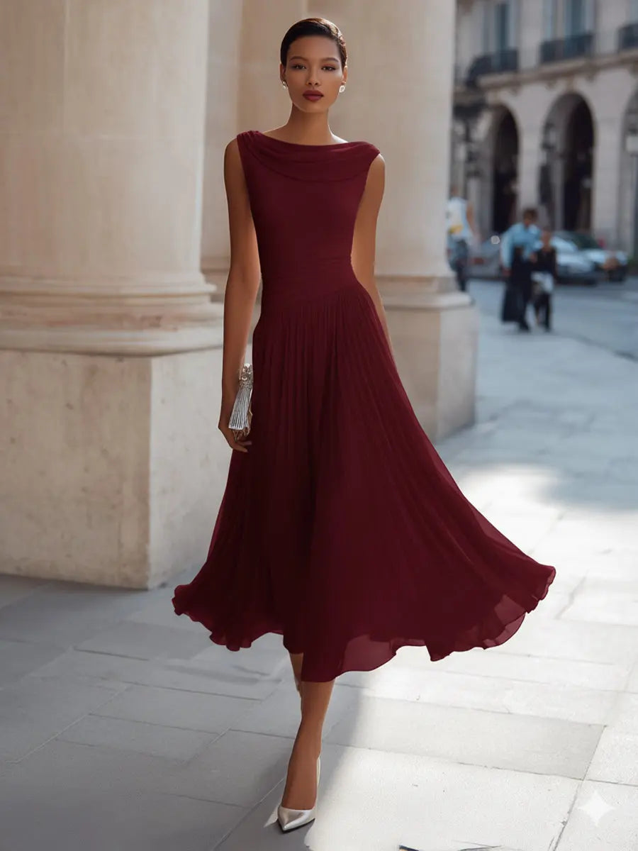 Draped Neck Sleeveless Pleated Midi Dress TARHUS Sleeveless Maxi Dress
