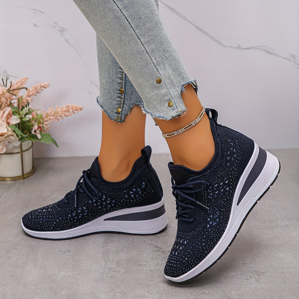 Women’s Orthopedic Fashion Sneakers – Breathable Walking Shoes with Rhinestone TARHUS