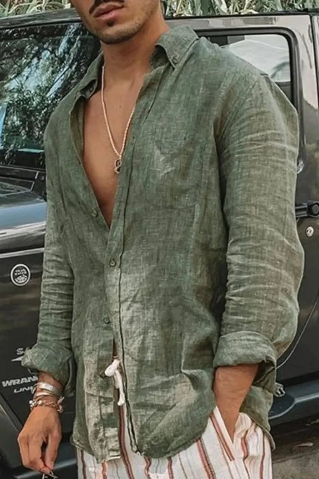 Roman | Men Relaxed Fit Long Sleeve Linen Button Down Shirt TARHUS
