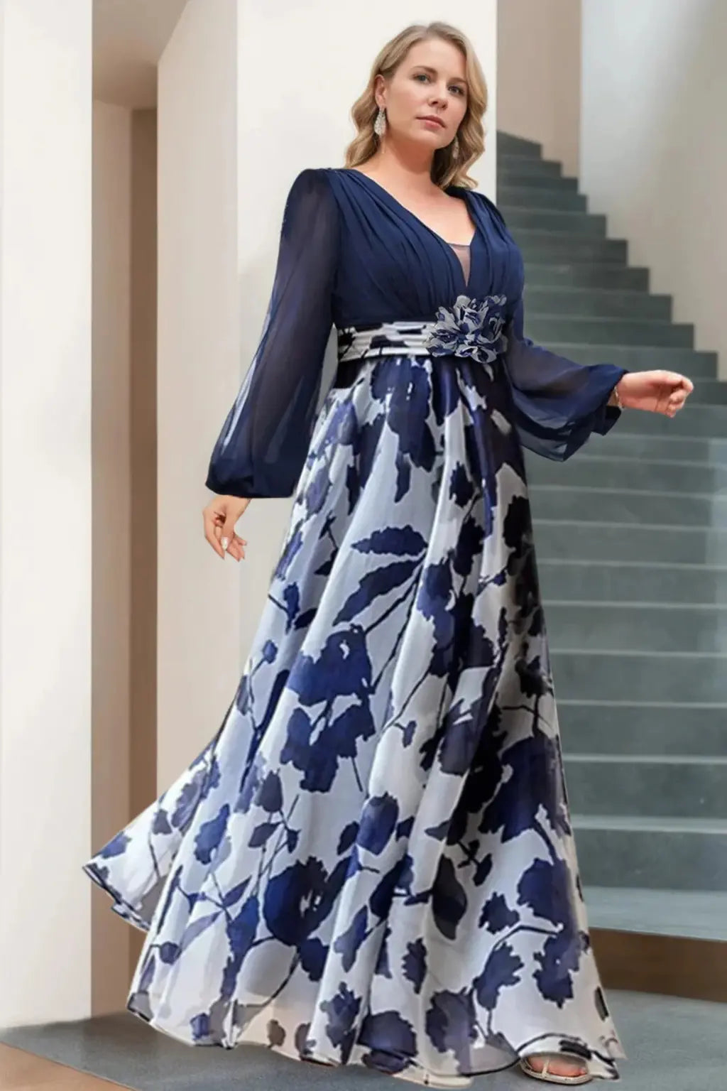 Valentina | Women V Neck Balloon Sleeve Floral Print Maxi Wedding Guest Dress TARHUS Mother of the Bride Dresses
