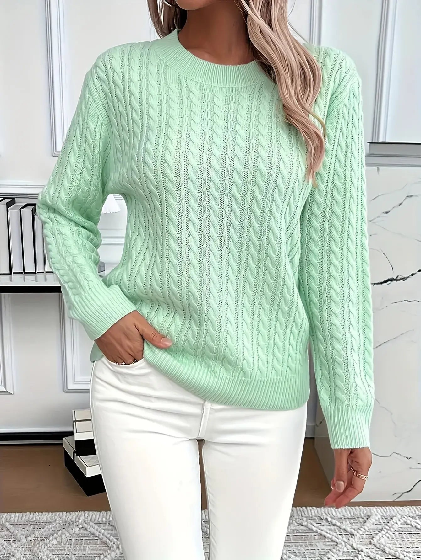 Women’s Loose Fit Pullover Sweater – Soft Ribbed Knit Round Neck Long Sleeve Top - TARHUS