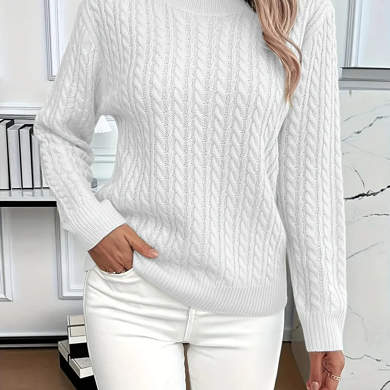Women’s Loose Fit Pullover Sweater – Soft Ribbed Knit Round Neck Long Sleeve Top - TARHUS