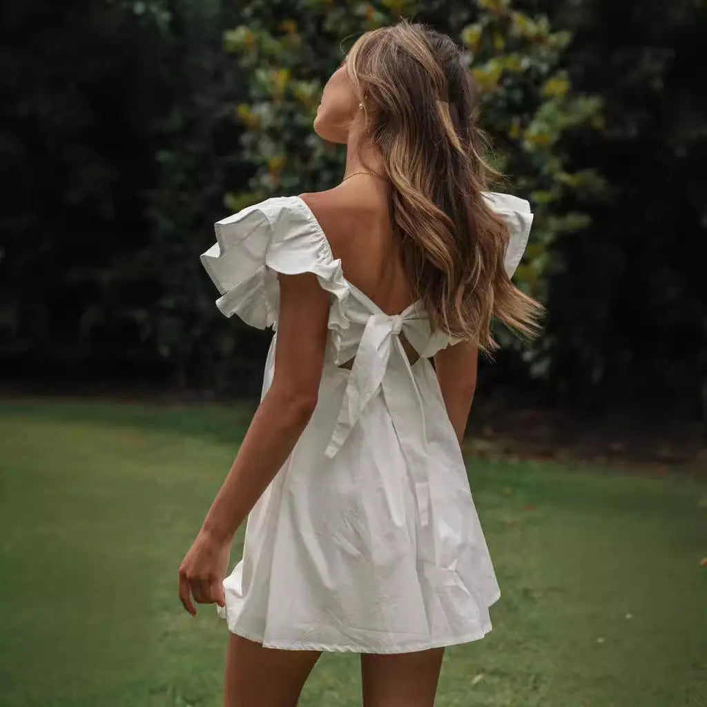 A-Line Cotton Summer Mini Dress with V-Neck for Women TARHUS SS - Womens - Mini Dress