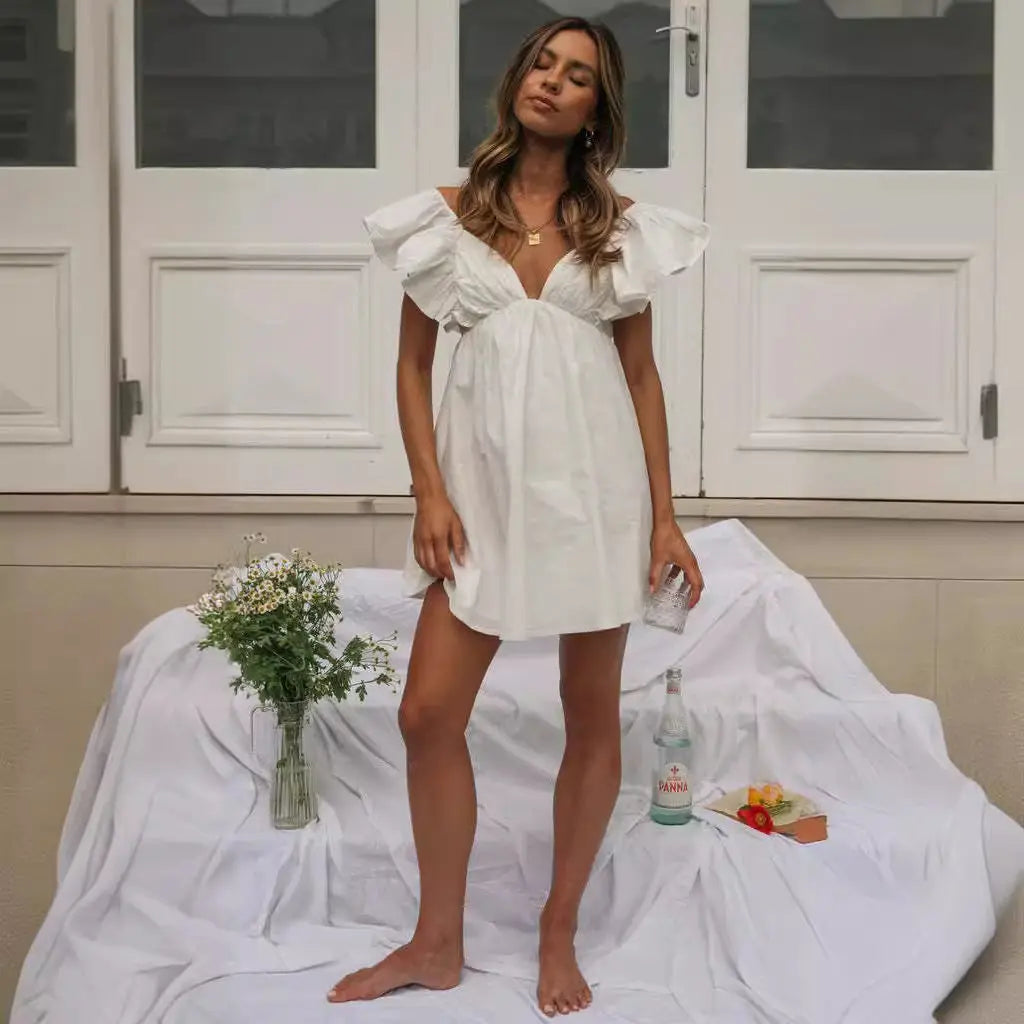 A-Line Cotton Summer Mini Dress with V-Neck for Women TARHUS SS - Womens - Mini Dress