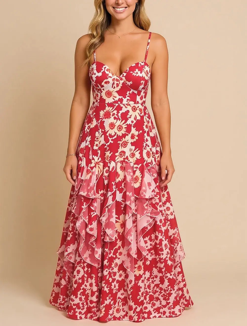 Alessia's Maxi Dress with Cascading Ruffle Skirt - TARHUS