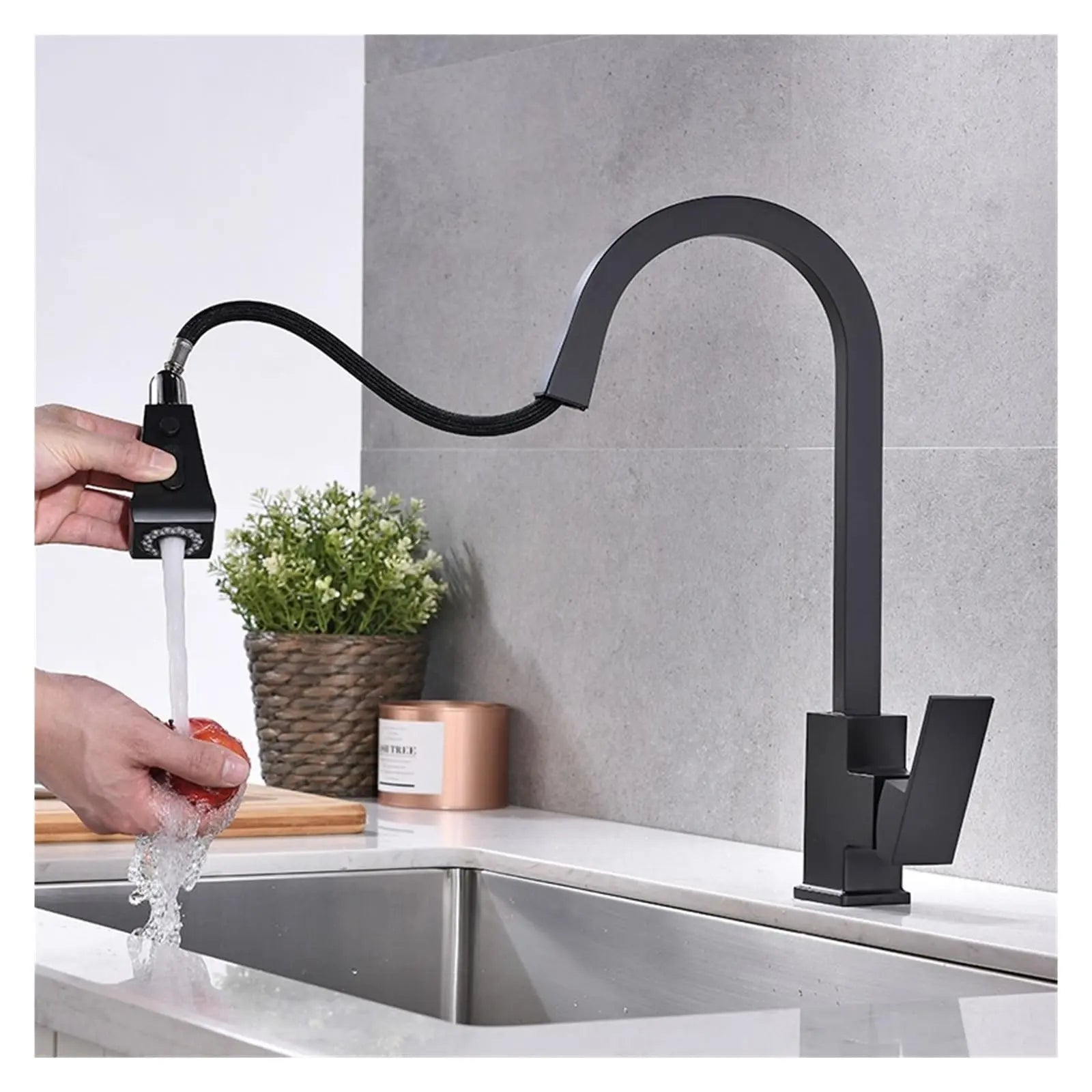 360° Swivel Pull-Out Kitchen Faucet In Black - TARHUS