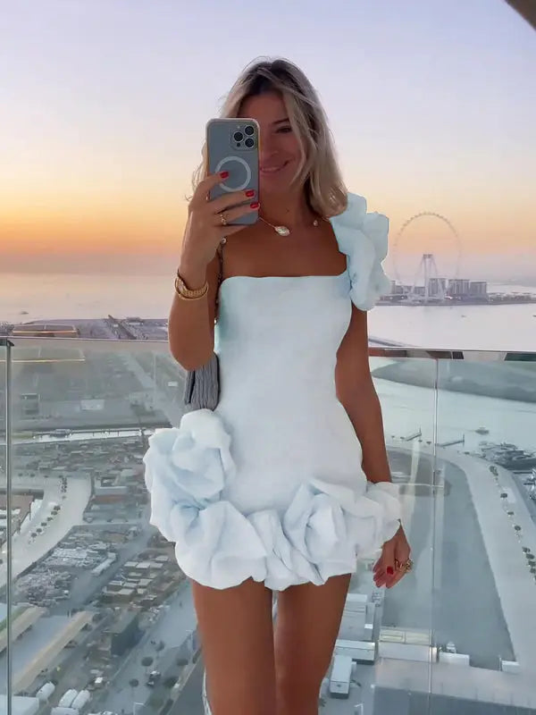 Bodycon Mini Dress with One-Shoulder Ruffle for Women TARHUS AS - Womens - Mini Dress