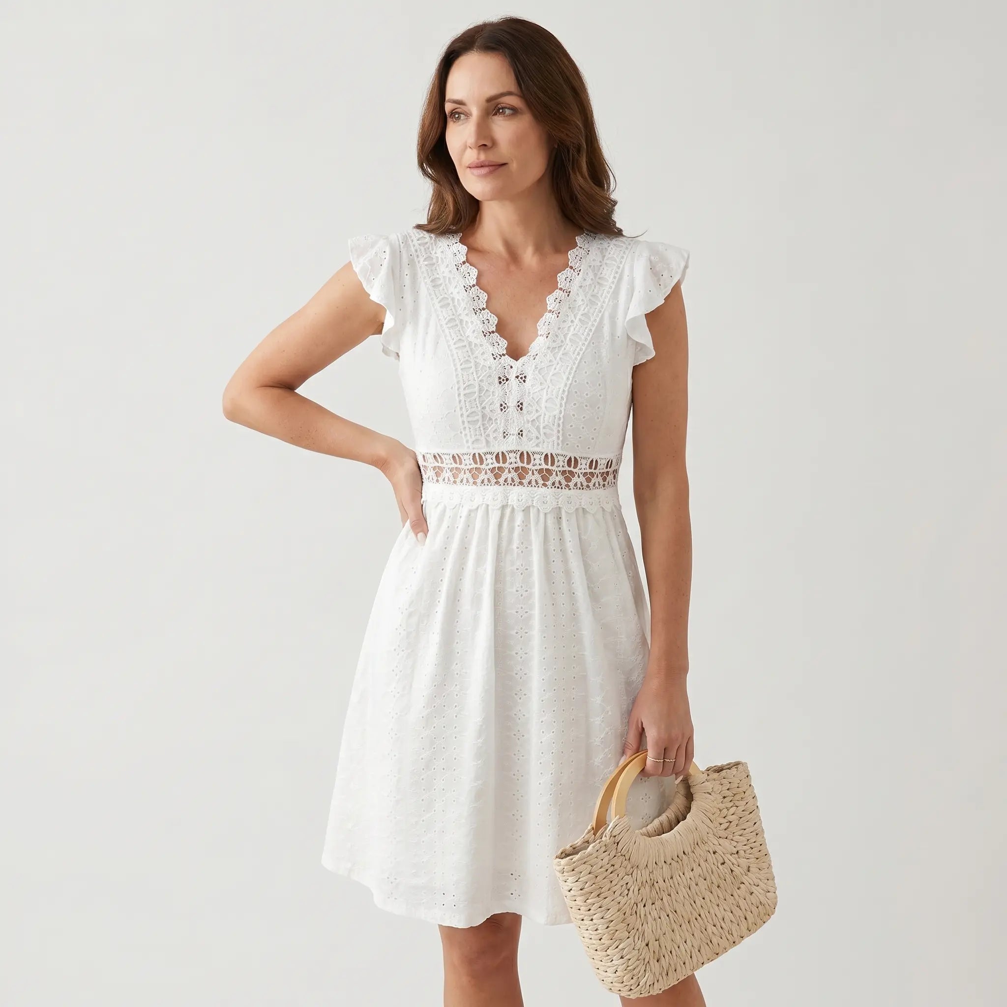 Broderie Anglaise Cotton Lilac Summer Dress for Women TARHUS SS - Womens - Mini Dress
