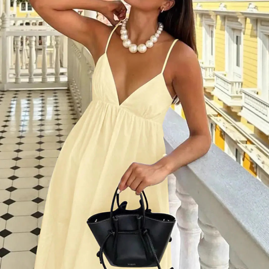 Butter Yellow Summer Cotton Maxi Dress for Women TARHUS SS - Womens - Maxi Dress