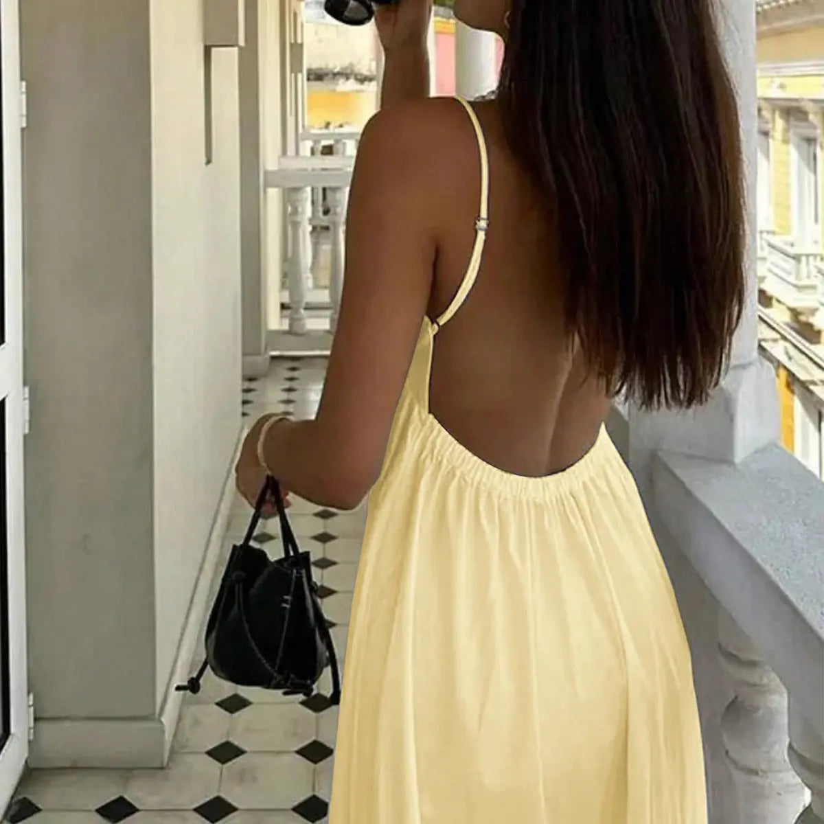 Butter Yellow Summer Cotton Maxi Dress for Women TARHUS SS - Womens - Maxi Dress