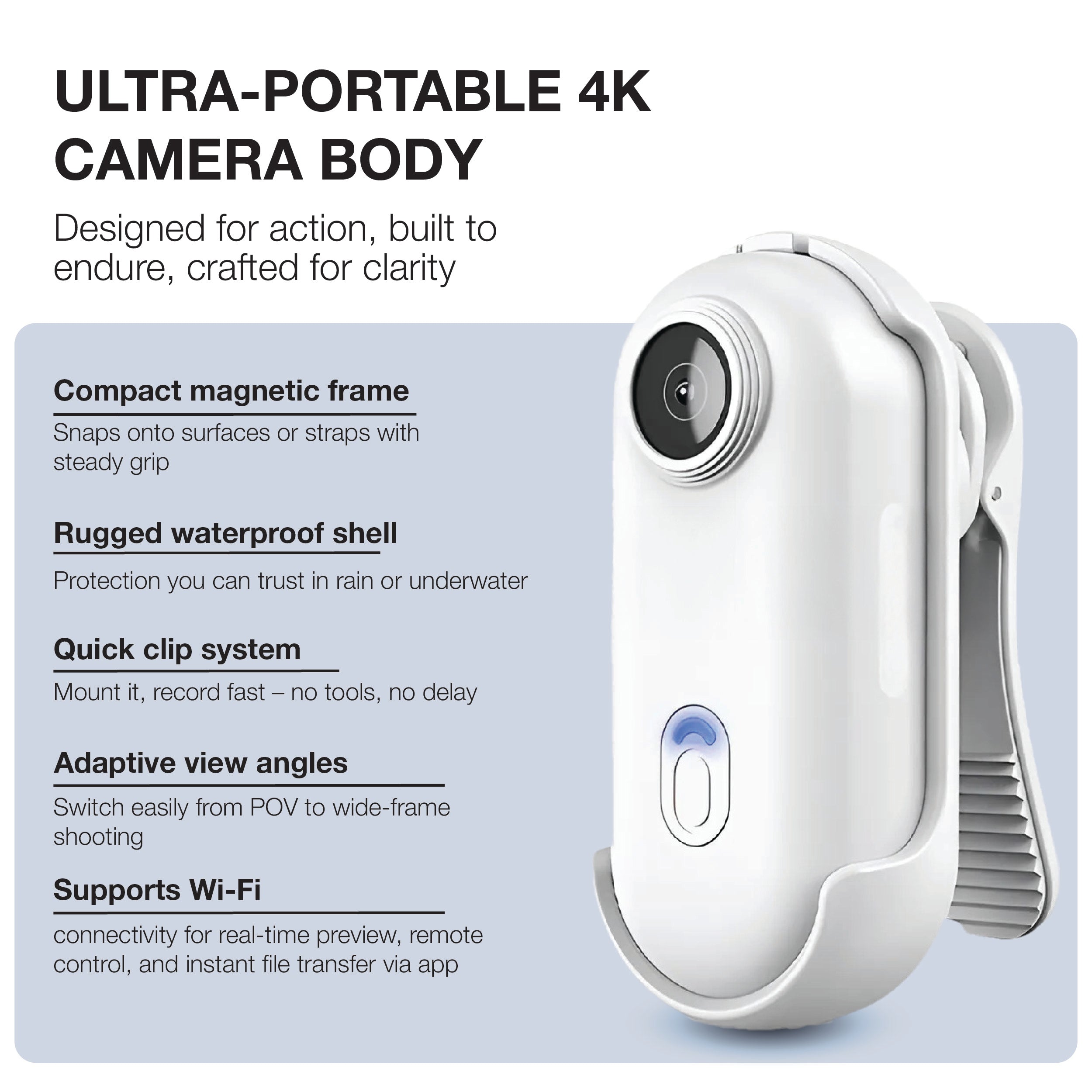 SnapCam GO 4K Wearable Action Camera – Hands-Free POV Video Recorder with Clip-On Mount | Ultra-Compact, Lightweight, Waterproof TARHUS