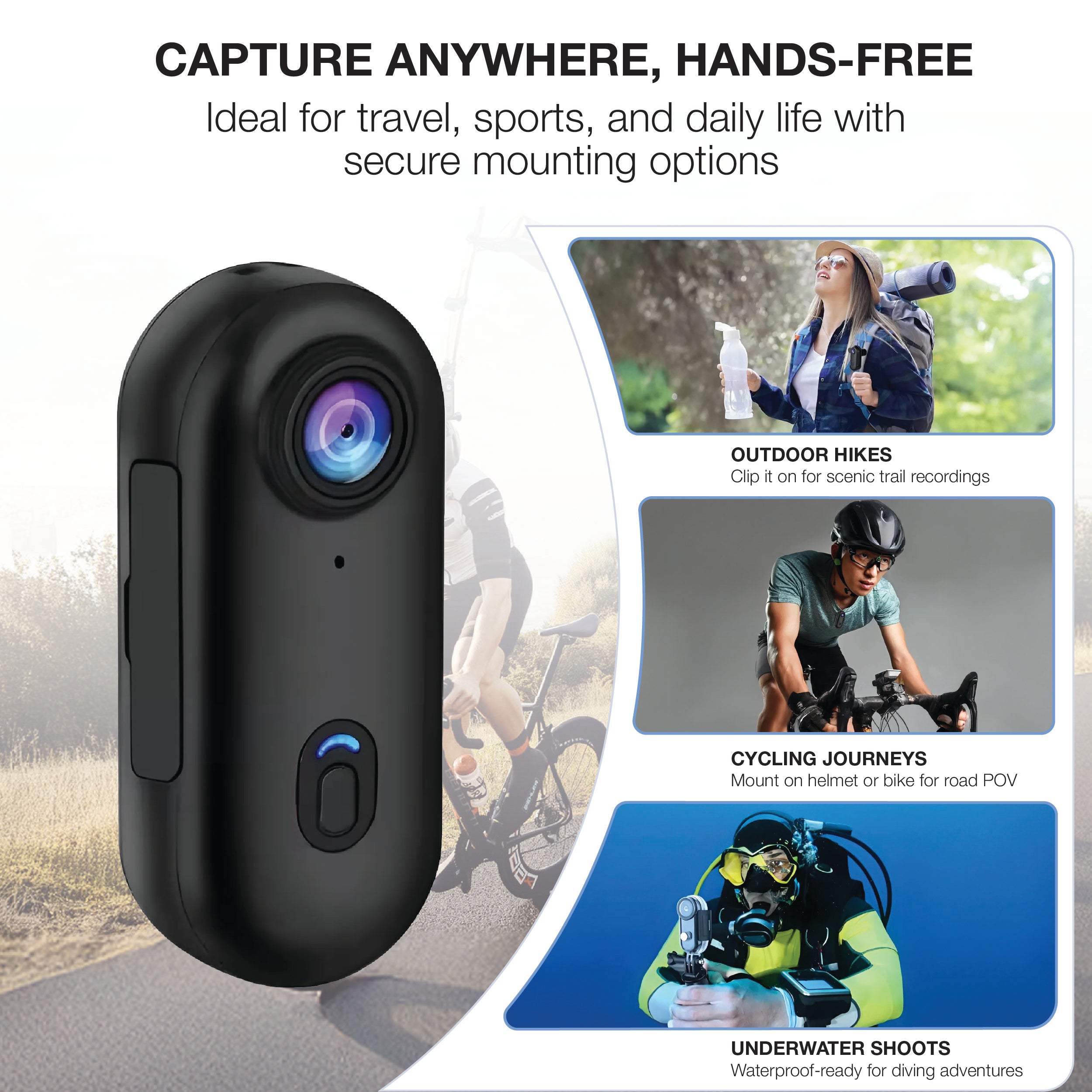 SnapCam GO 4K Wearable Action Camera – Hands-Free POV Video Recorder with Clip-On Mount | Ultra-Compact, Lightweight, Waterproof TARHUS