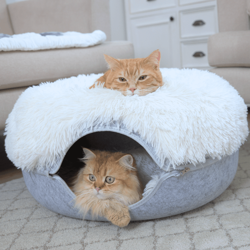 Cat Cave Calming Donut Bed for Anxiety Relief & Cozy Sleeping