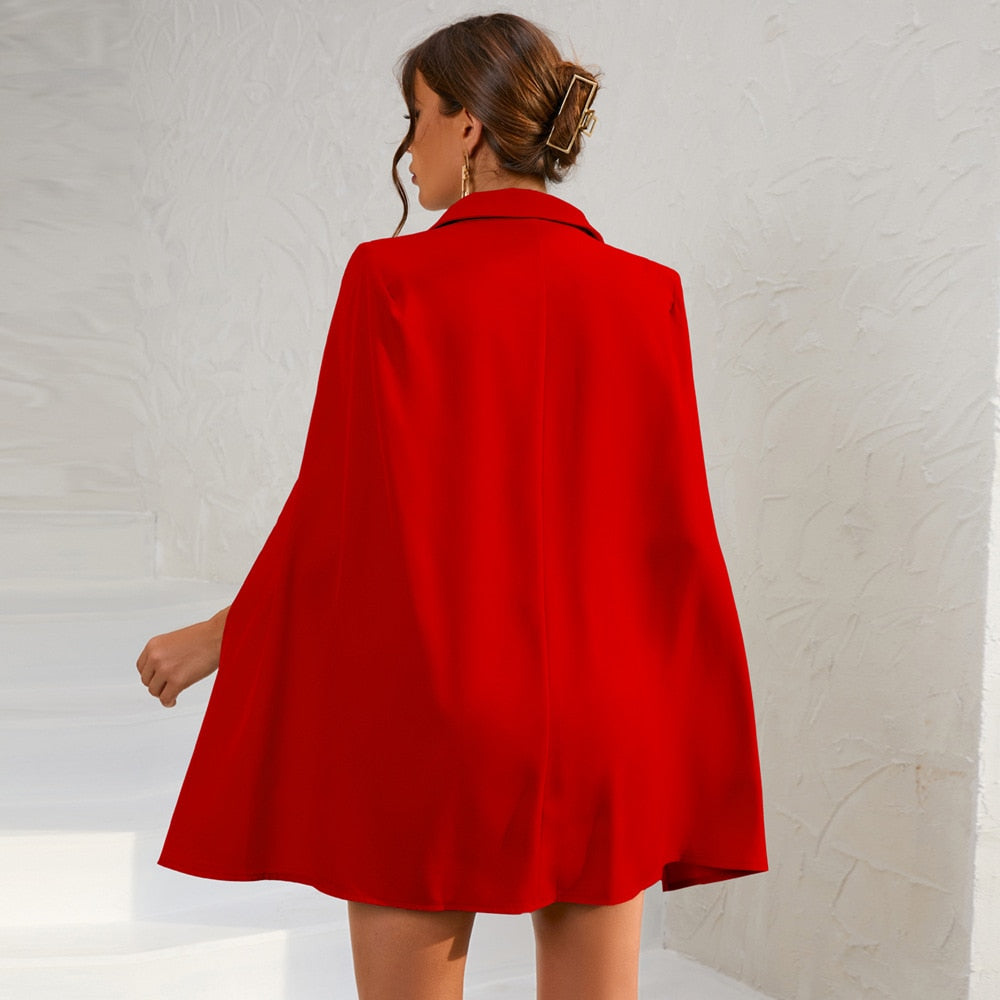 Cape Blazer Mini Dress with Belt and Gold Button Detail TARHUS Dresses