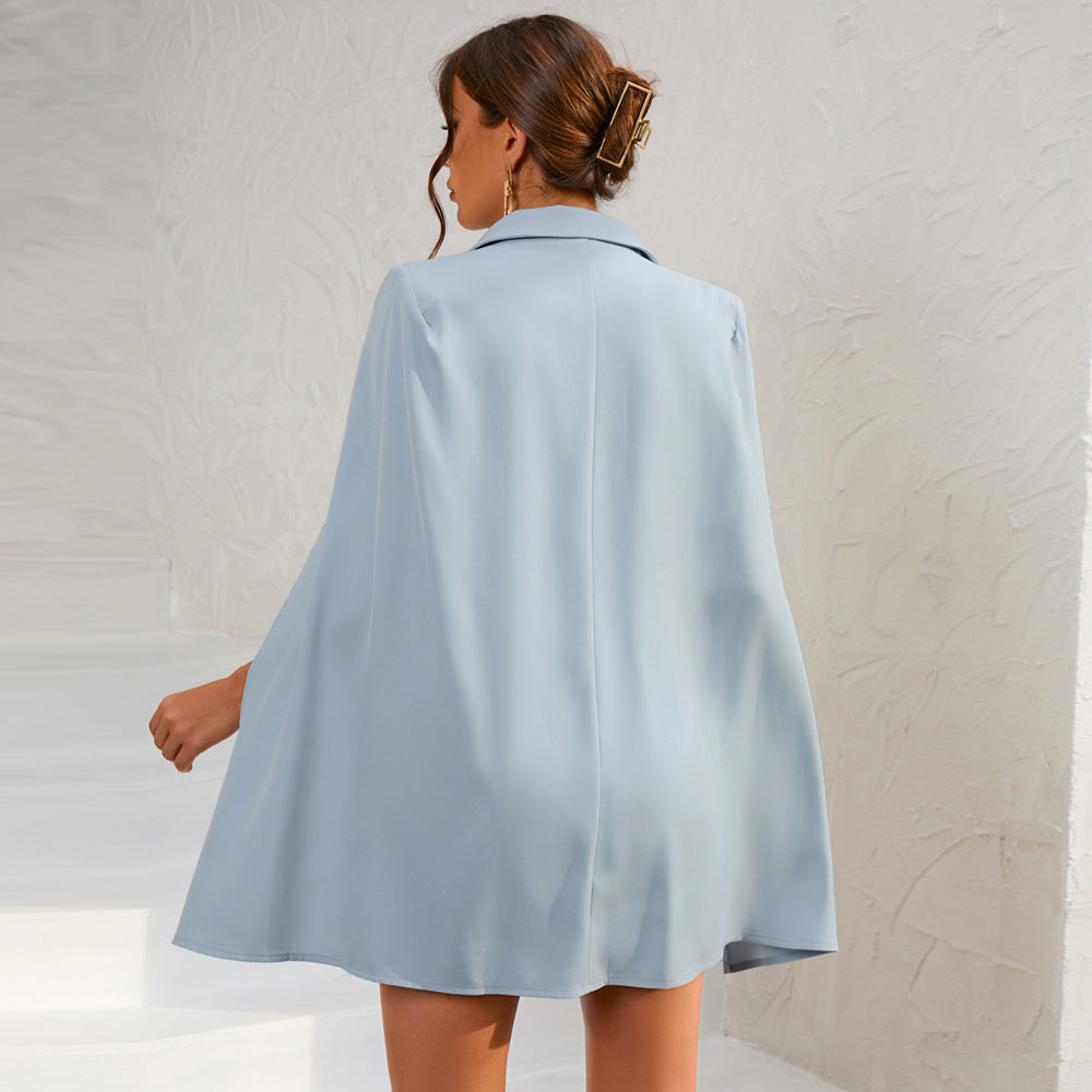 Cape Blazer Mini Dress with Belt and Gold Button Detail TARHUS Dresses