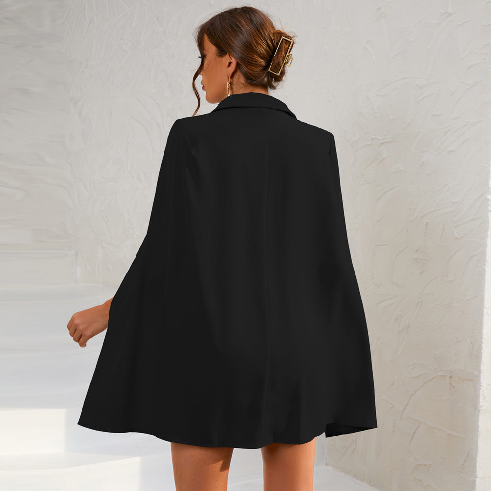 Cape Blazer Mini Dress with Belt and Gold Button Detail TARHUS Dresses