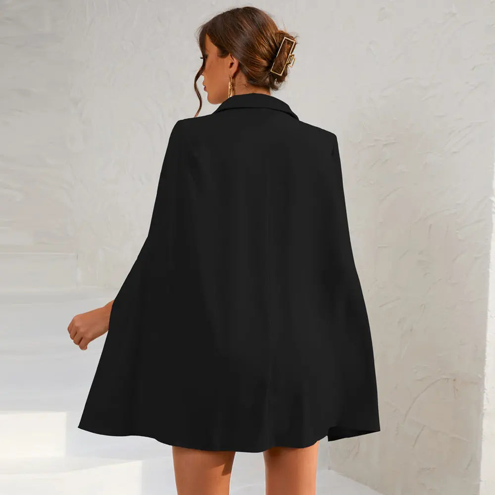 Cape Blazer Mini Dress with Belt and Gold Button Detail TARHUS Dresses