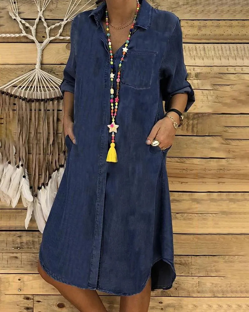 Stylish Casual Denim Shirt Dress with Comfortable Fit TARHUS Midi Dresses (Women)