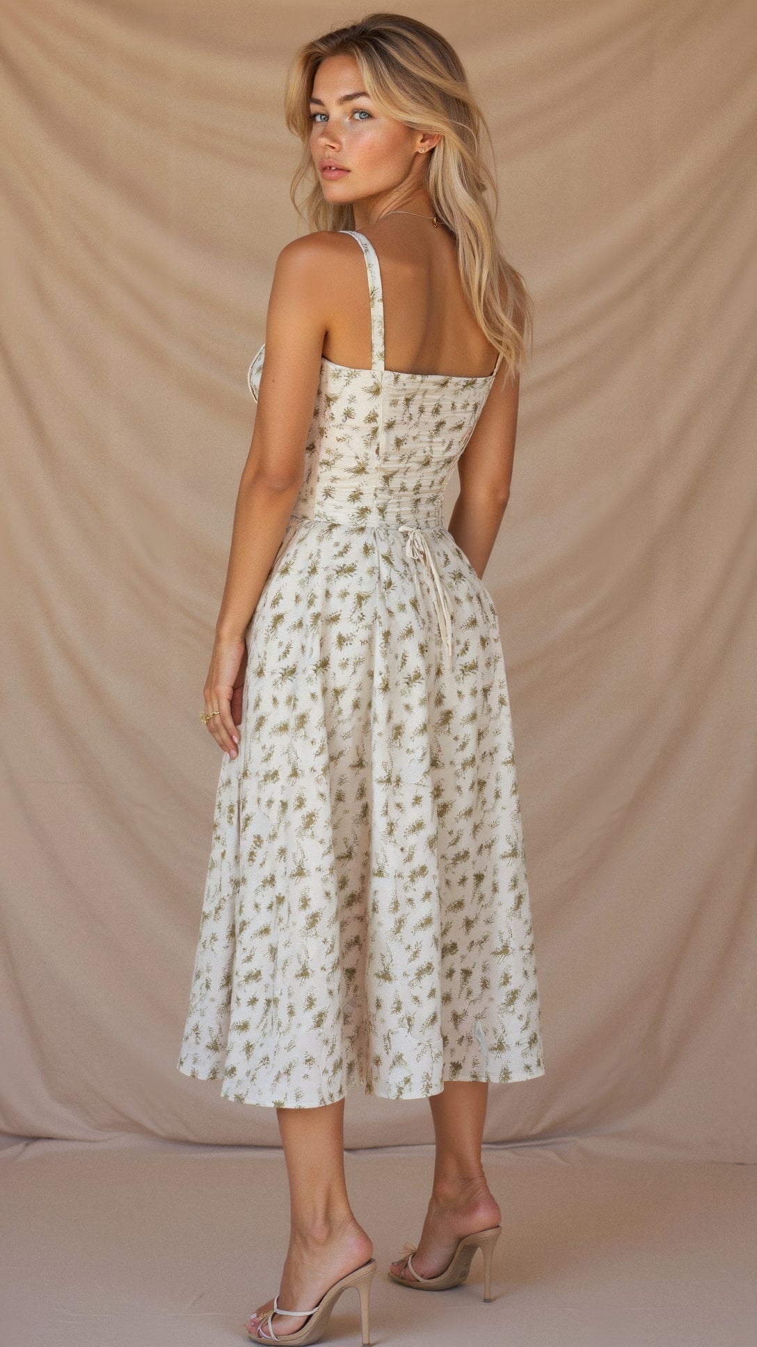 Charlotte's Midi Dress with Sweetheart Neckline and Floral Pattern - TARHUS