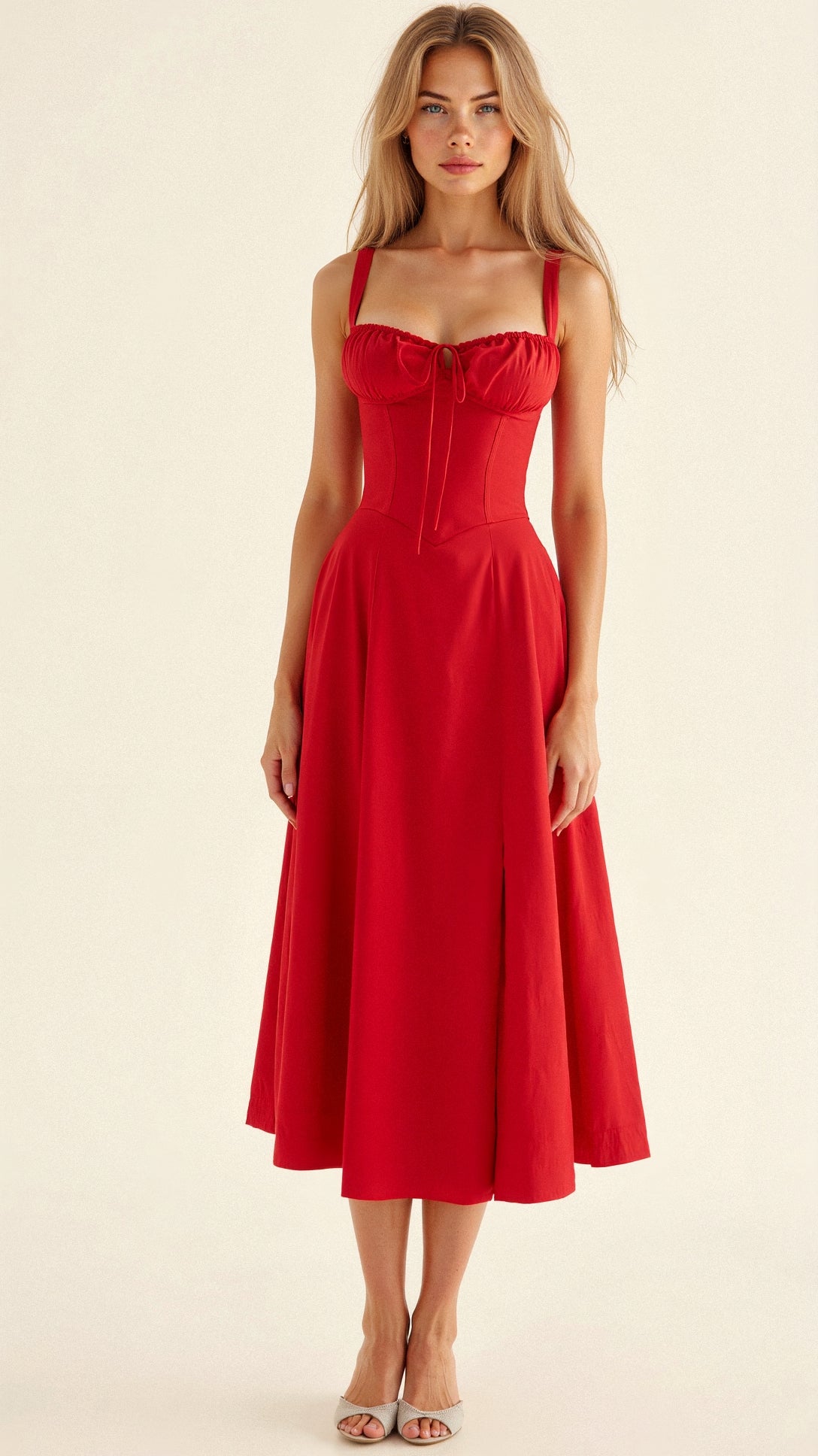 Charlotte's Midi Dress with Sweetheart Neckline and Floral Pattern - TARHUS