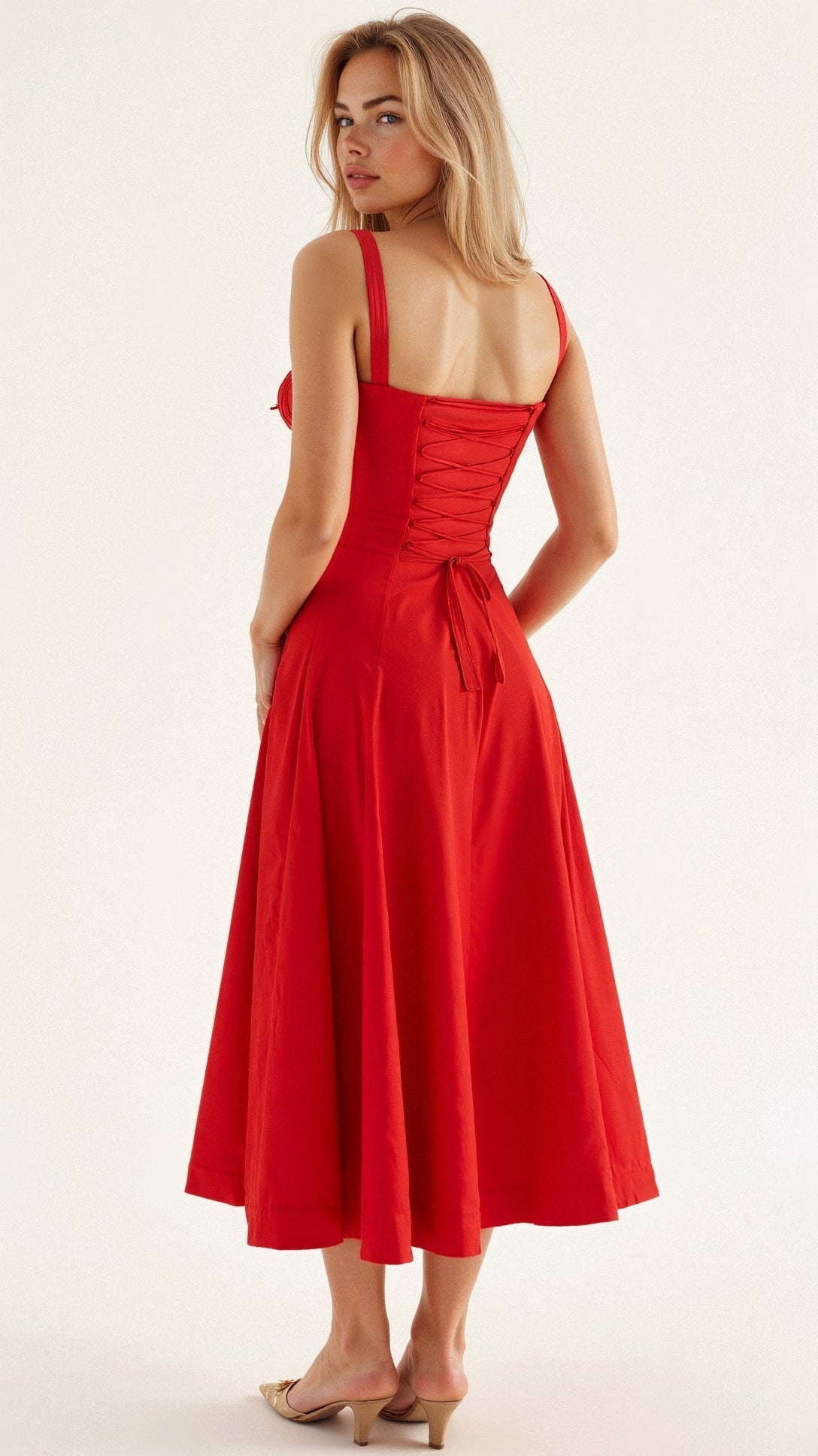 Charlotte's Midi Dress with Sweetheart Neckline and Floral Pattern - TARHUS