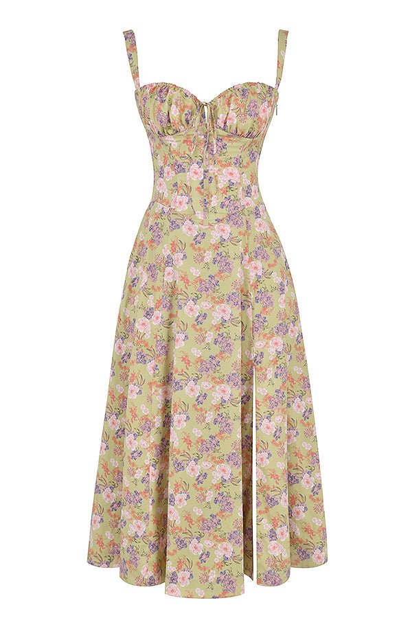 Charlotte's Midi Dress with Sweetheart Neckline and Floral Pattern - TARHUS