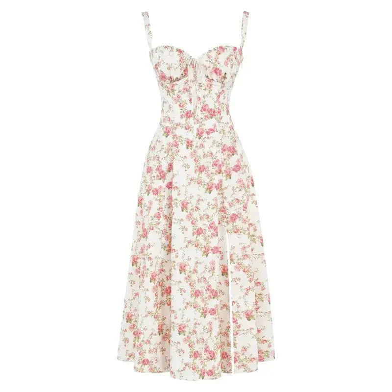 Charlotte's Midi Dress with Sweetheart Neckline and Floral Pattern - TARHUS