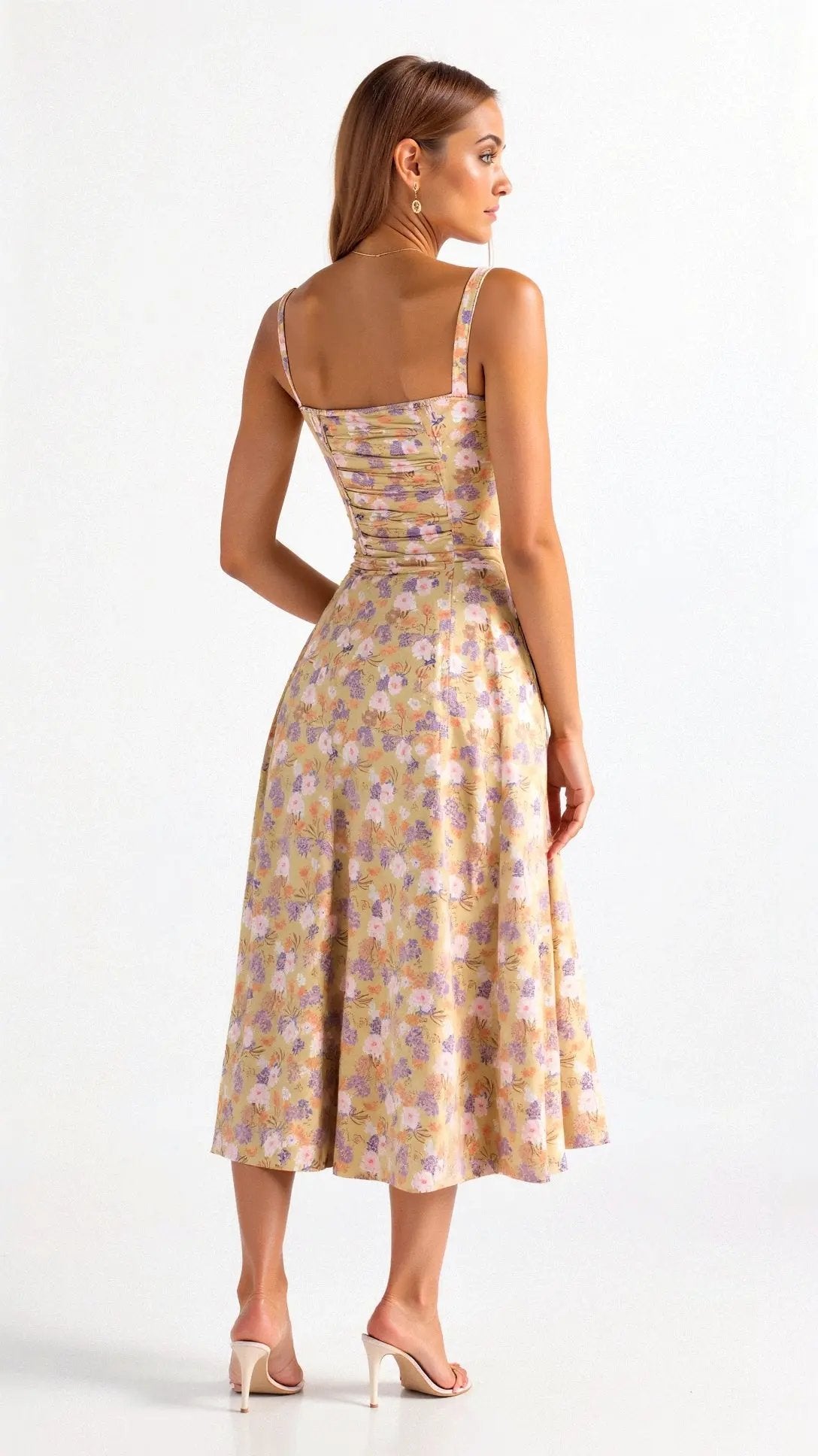 Charlotte's Midi Dress with Sweetheart Neckline and Floral Pattern - TARHUS