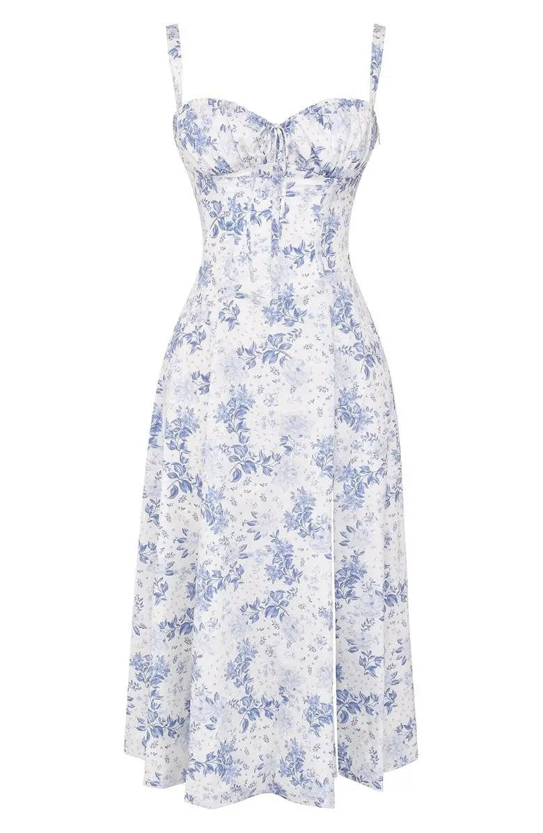Charlotte's Midi Dress with Sweetheart Neckline and Floral Pattern - TARHUS