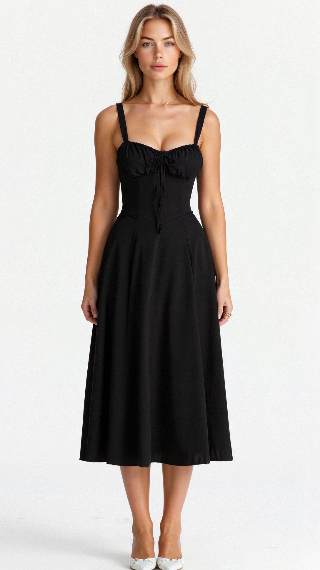 Charlotte's Midi Dress with Sweetheart Neckline and Floral Pattern - TARHUS