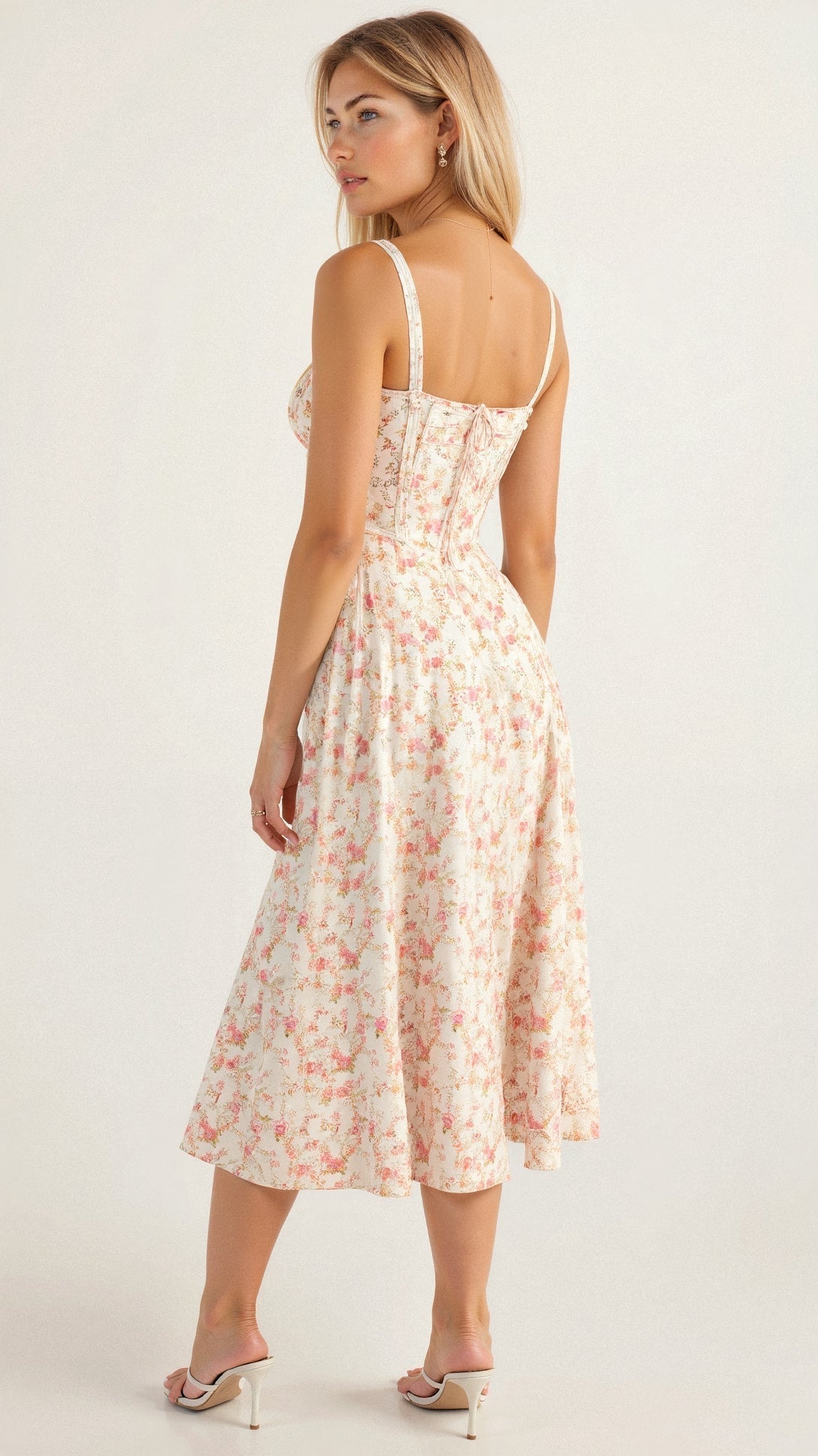 Charlotte's Midi Dress with Sweetheart Neckline and Floral Pattern - TARHUS