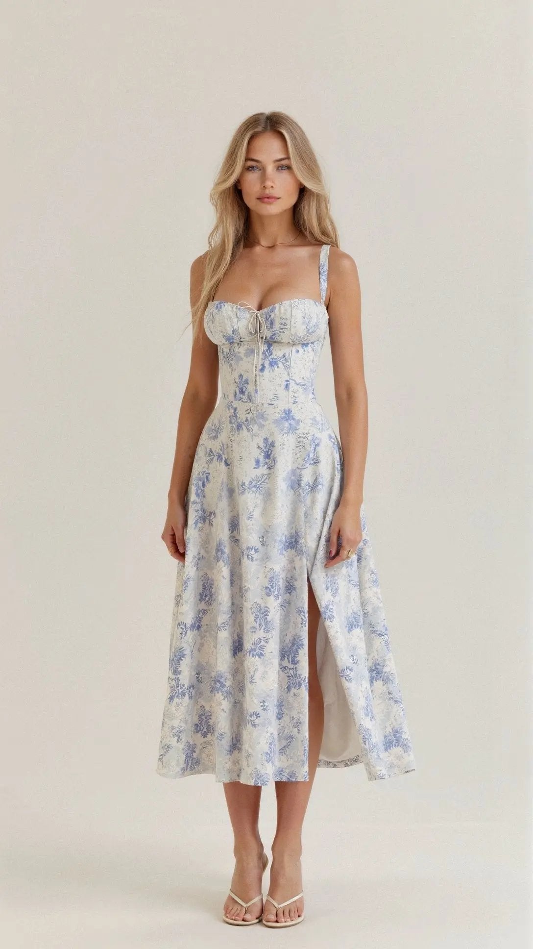 Charlotte's Midi Dress with Sweetheart Neckline and Floral Pattern - TARHUS