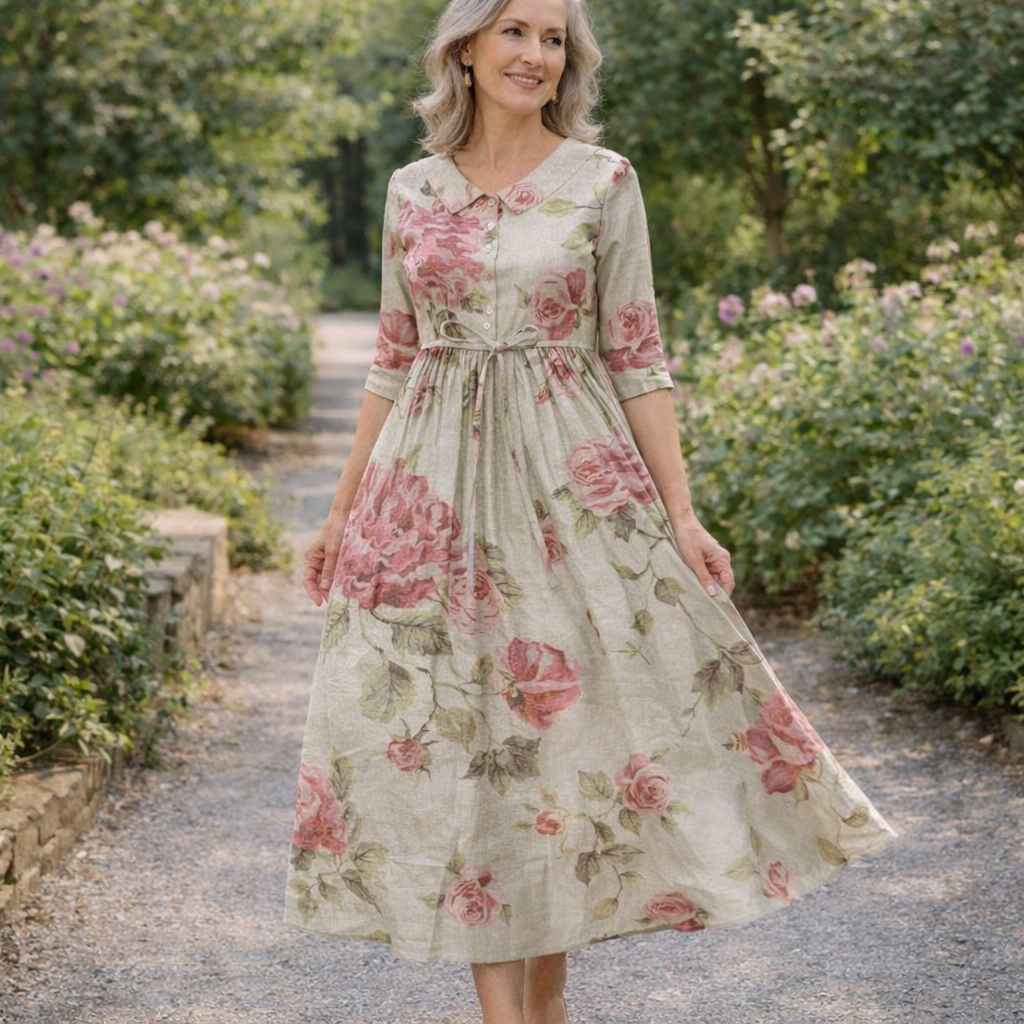Clarissa | English Rose Tie Waist Midi Dress TARHUS