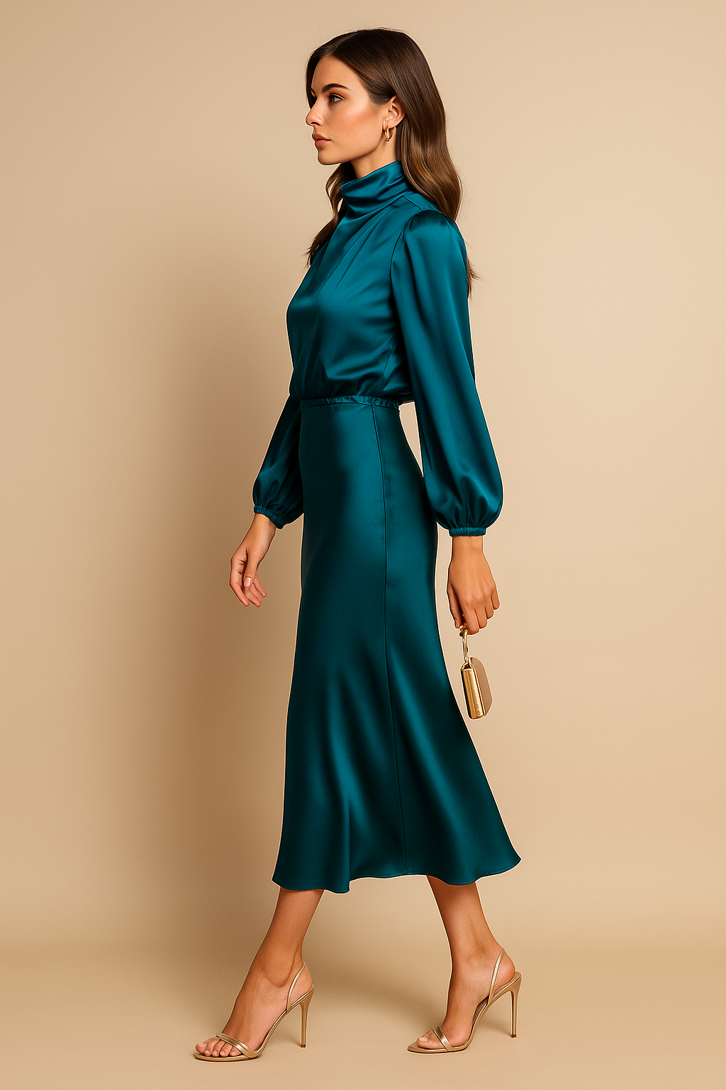 Satin High Waist Midi Dress - TARHUS
