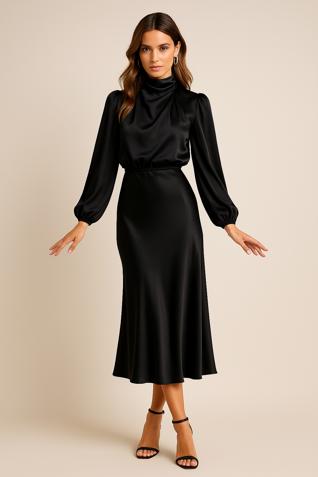 Satin High Waist Midi Dress - TARHUS