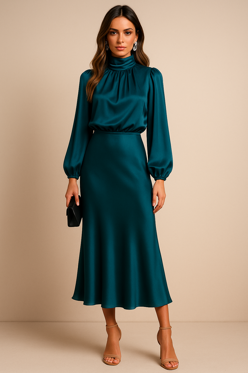 Satin High Waist Midi Dress - TARHUS